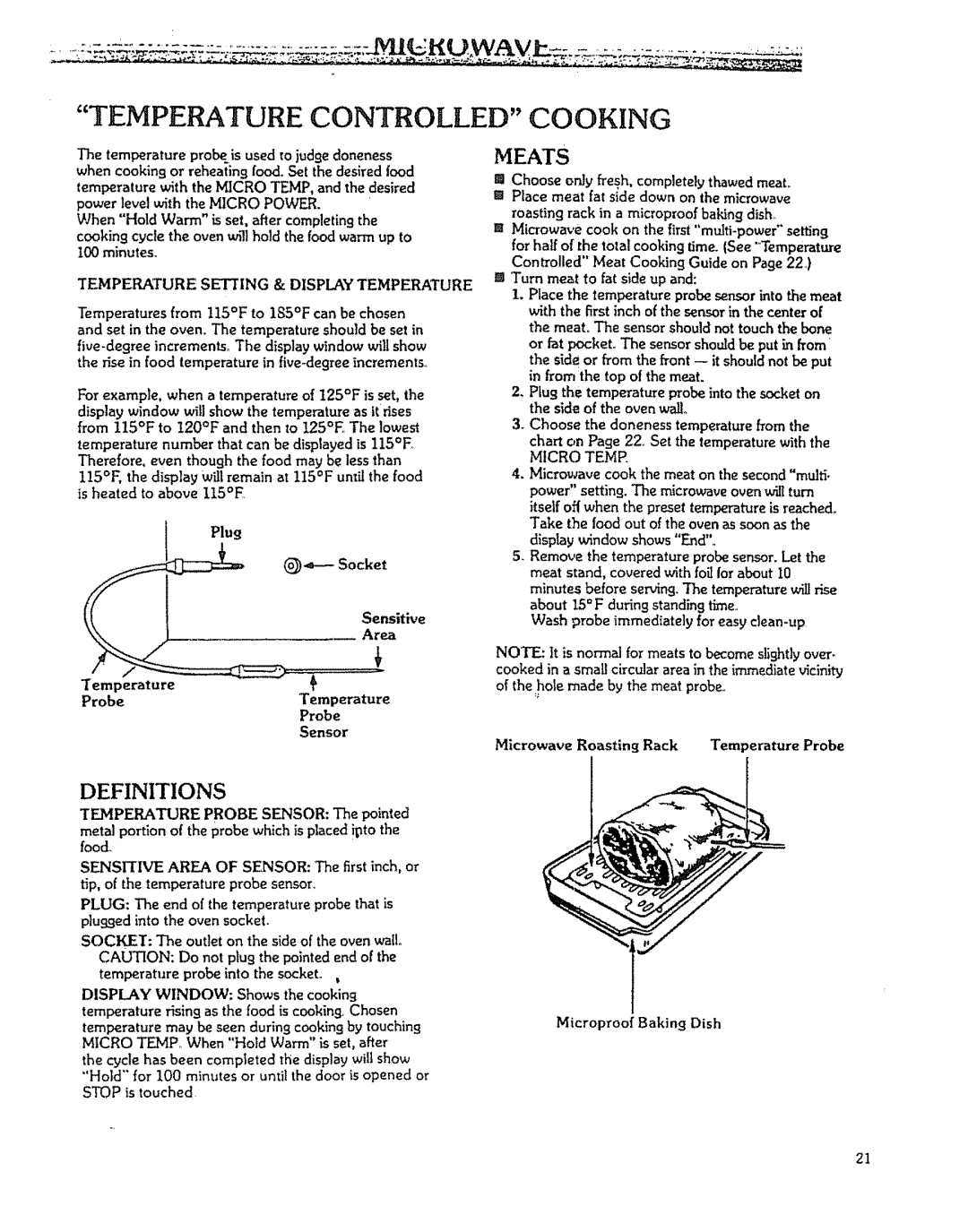 Kenmore 88963 manual Temperature Controlled Cooking, For example, when a temperature of 125F is set, Plug 