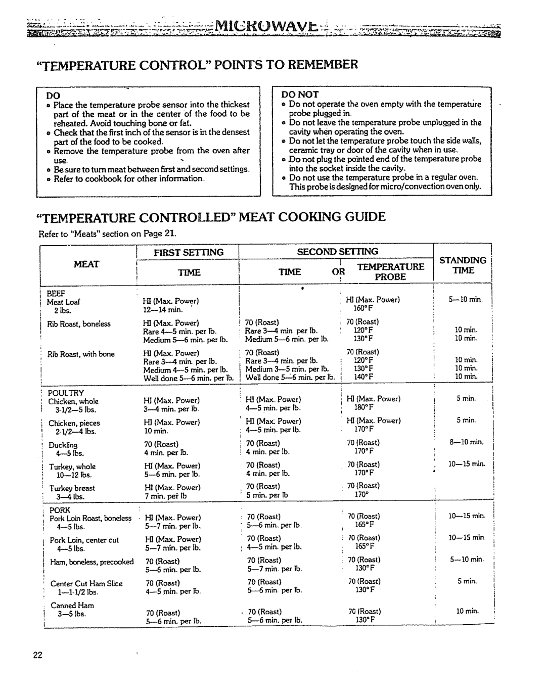 Kenmore 88963 manual Do not ortrate the oven empty with the temperature, Cavity when operatingthe oven, Roast 