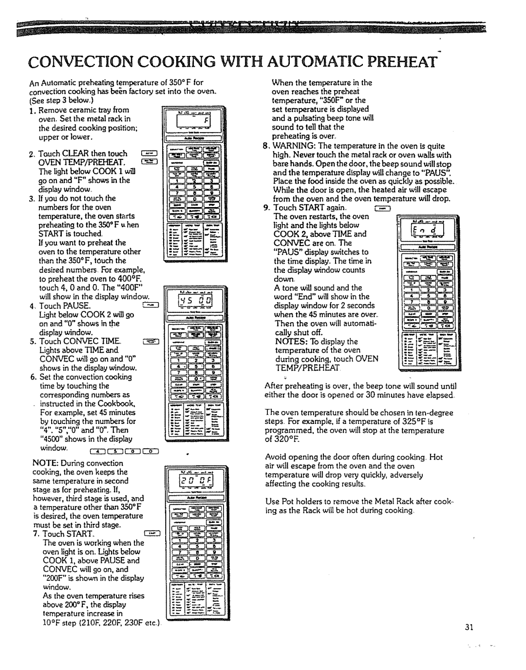 Kenmore 88963 Convection Cooking with Automatic Preheat, If you do not touch the numbers for the oven, Time by touching 