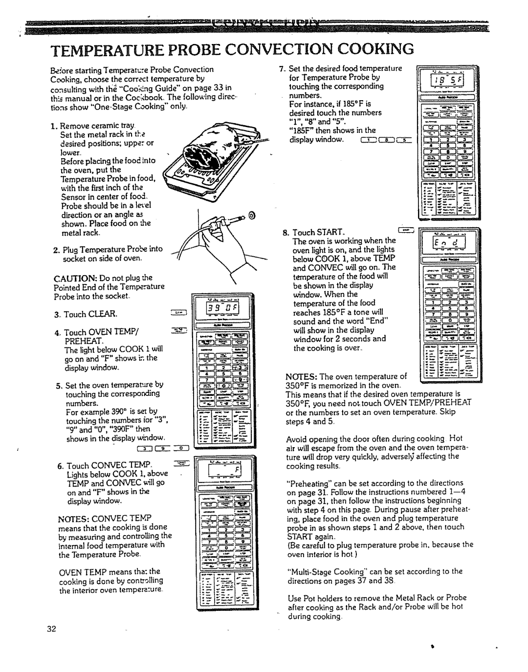 Kenmore 88963 manual Temperature Probe Convection Cooking, Temperature Probe in food With the first inch, Socket, Preheat 