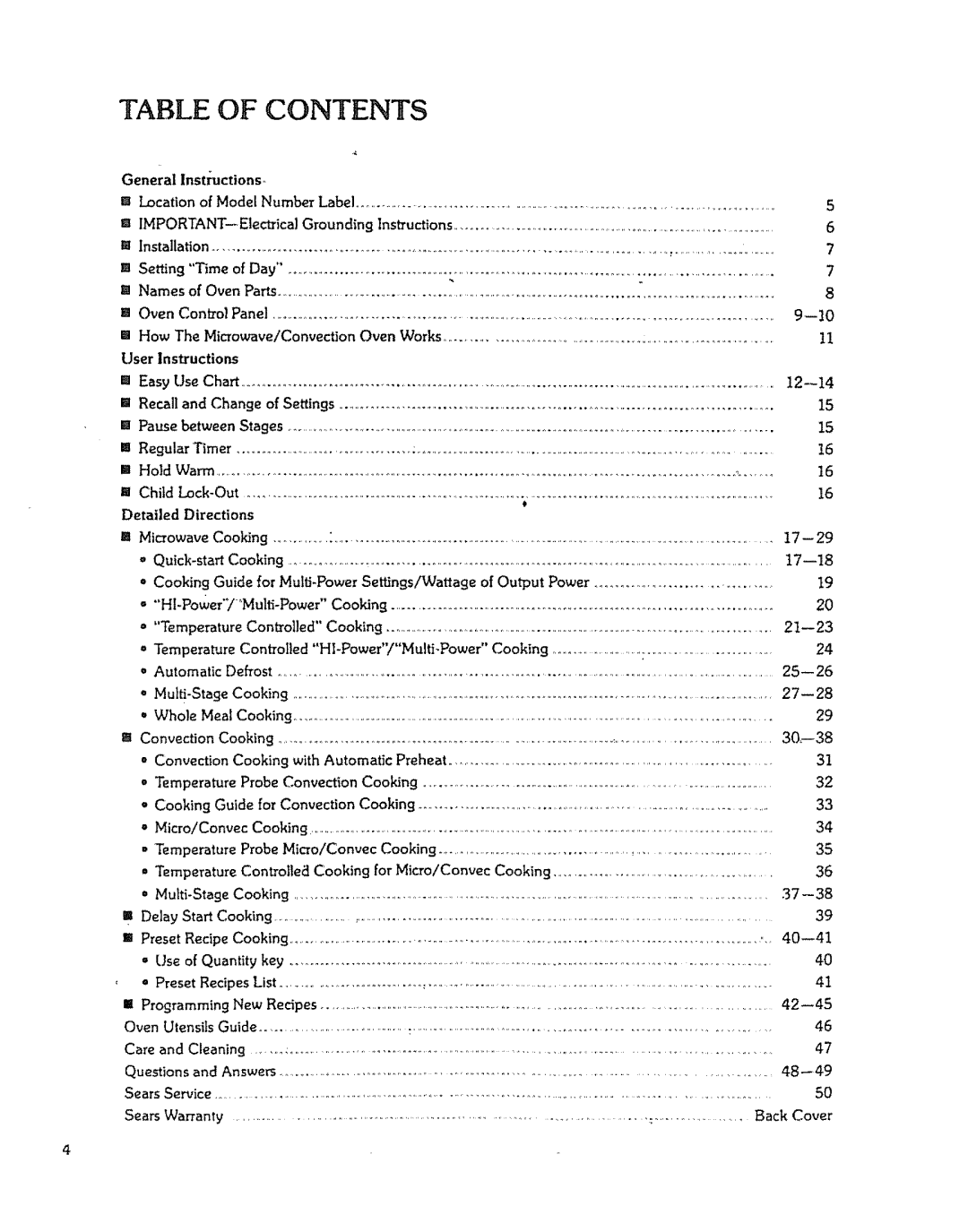 Kenmore 88963 manual Contents 