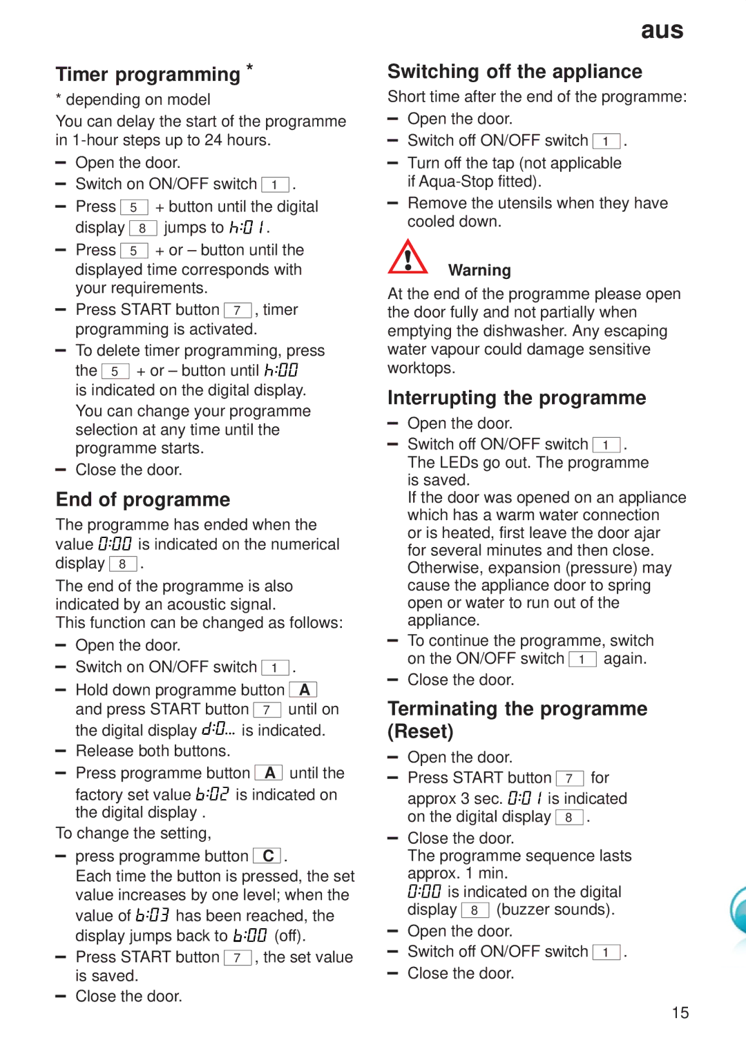 Kenmore 9000416647(8811) manual End of programme, Switching off the appliance, Interrupting the programme 