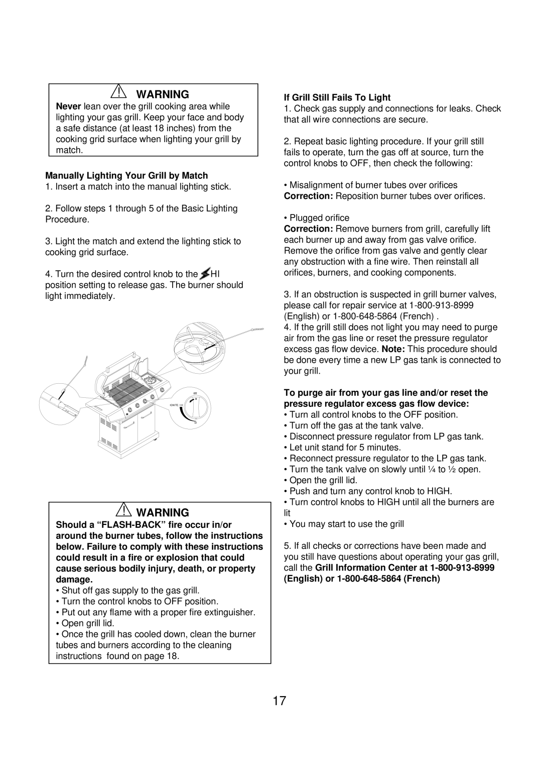 Kenmore 90109 manual Manually Lighting Your Grill by Match, If Grill Still Fails To Light 