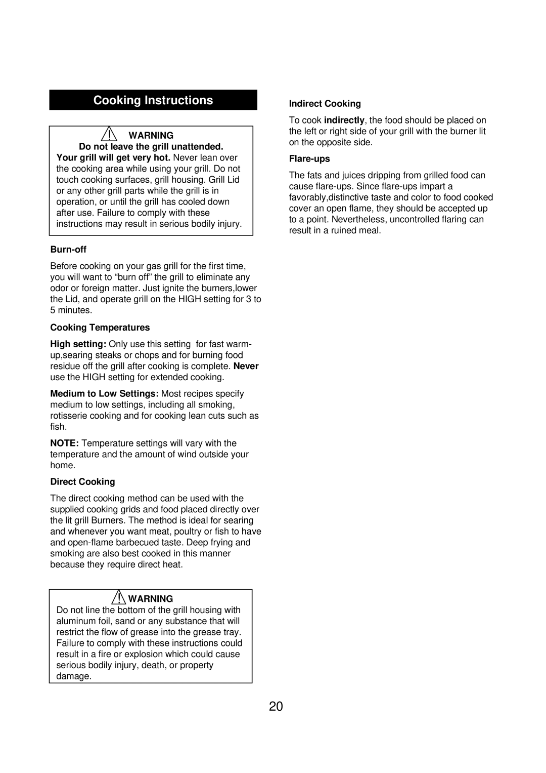 Kenmore 90109 manual Cooking Temperatures, Indirect Cooking, Flare-ups 