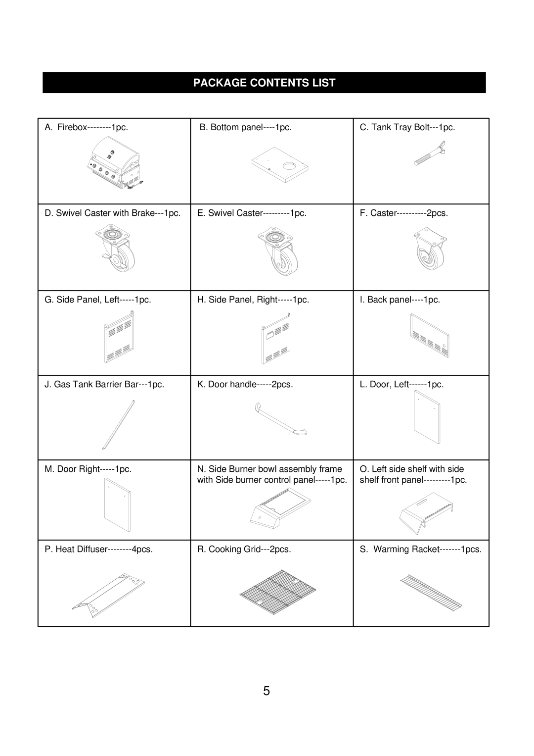 Kenmore 90109 manual Package Contents List 