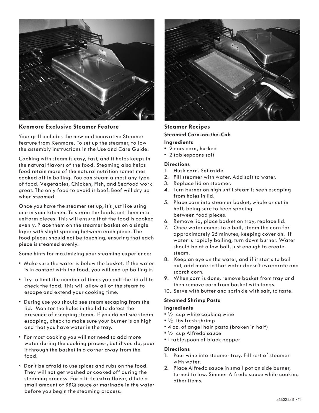 Kenmore 90113 manual Kenmore Exclusive Steamer Feature, Steamer Recipes, Steamed Corn-on-the-Cob Ingredients, Directions 