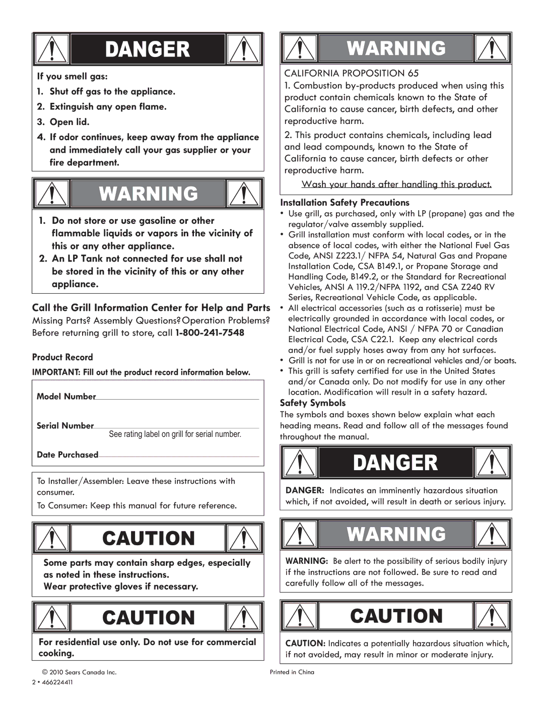 Kenmore 90113 manual Product Record, Installation Safety Precautions, Safety Symbols 