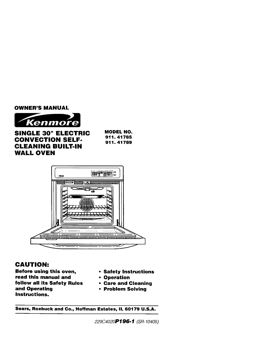 Kenmore 911.41785, 911.41789 owner manual 229C4020P196-1 SR-10405 