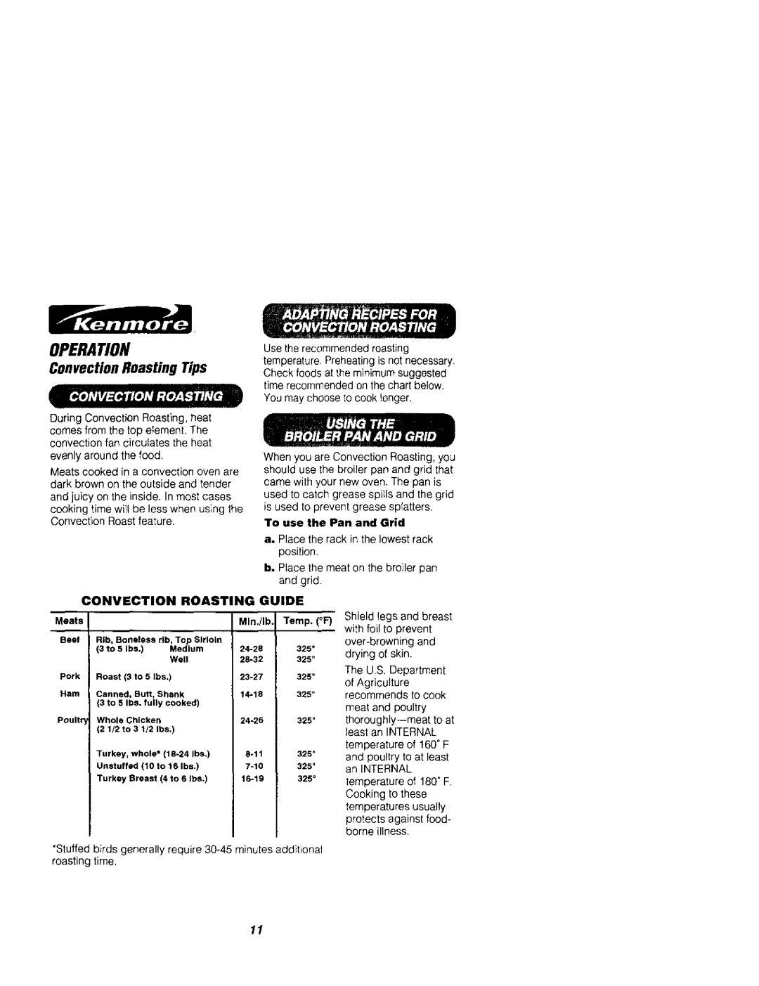 Kenmore 911.41785, 911.41789 owner manual Convection Roasting Tips, To use the Pan and Grid 