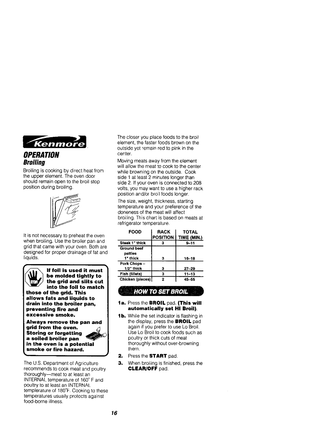 Kenmore 911.41789, 911.41785 owner manual Broiling, Rack Total Position Time Imin 