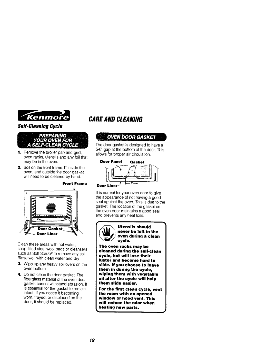 Kenmore 911.41785, 911.41789 owner manual Self-Cleaning Cycle, Door Gasket Door Liner 