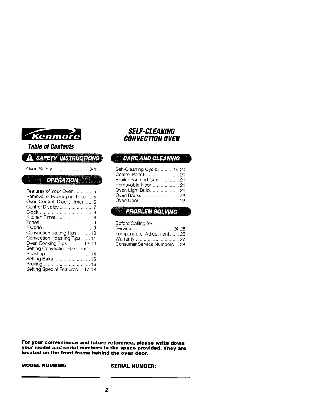 Kenmore 911.41789, 911.41785 owner manual SELF-CLEANING Convectionoven, Table of Contents 