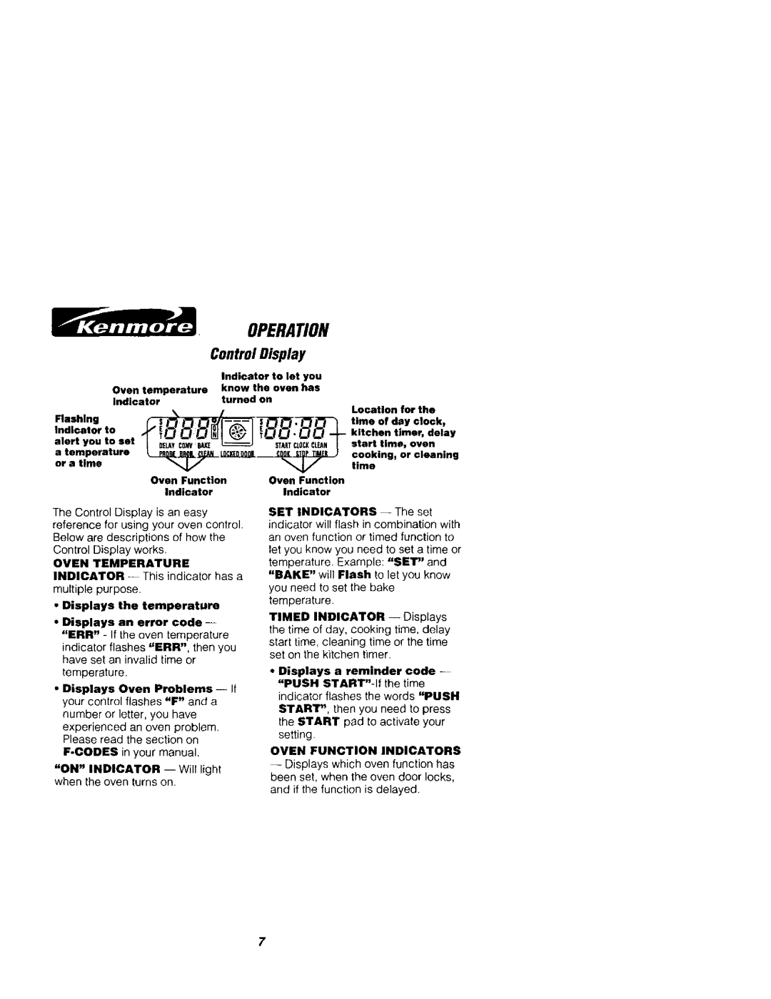 Kenmore 911.41785, 911.41789 owner manual Operation, ControlDisplay, Oven Temperature, Oven Function Indicators 