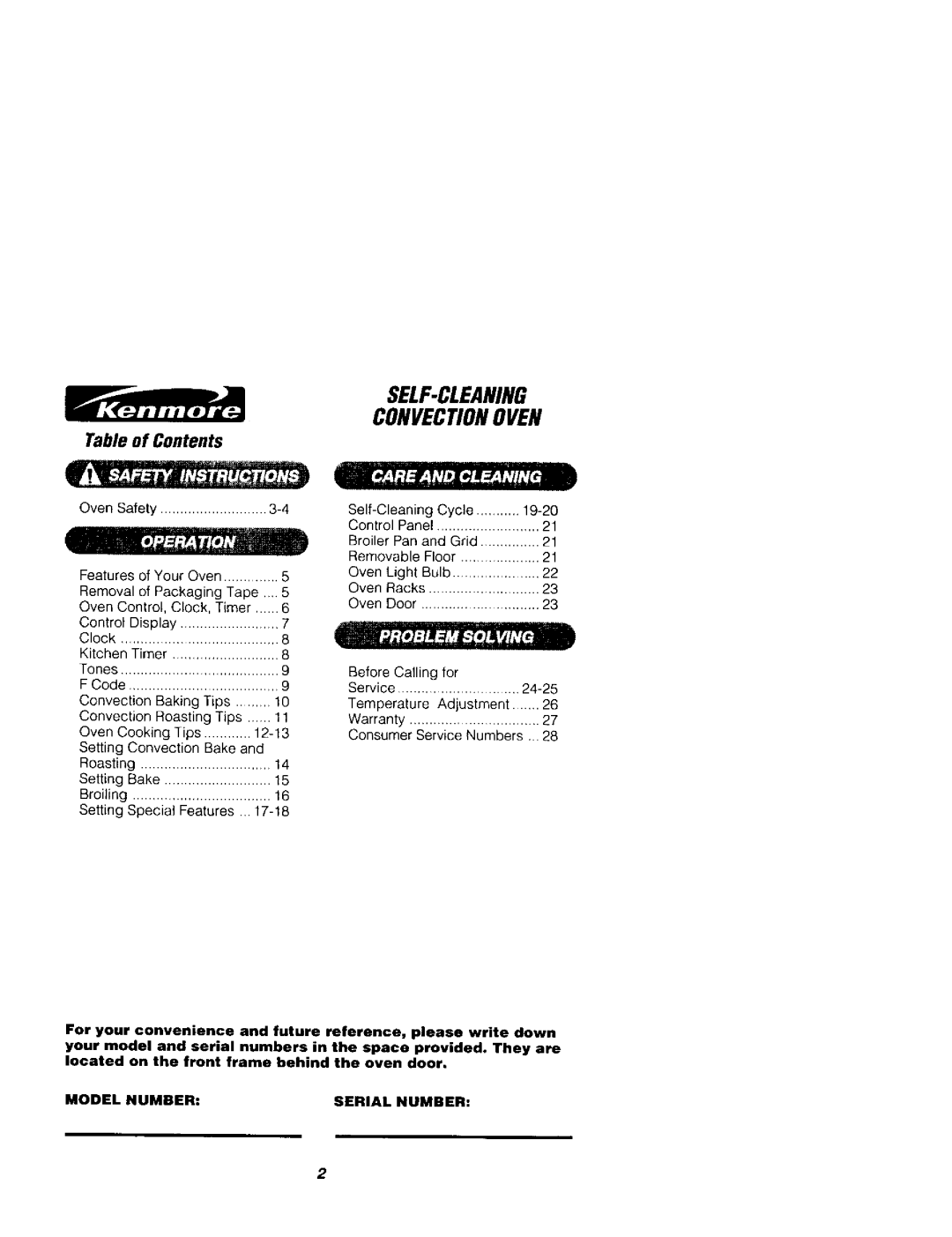 Kenmore 911.41789, 911.41785 owner manual Self-Cleaning Convectionoven, Table of Contents 