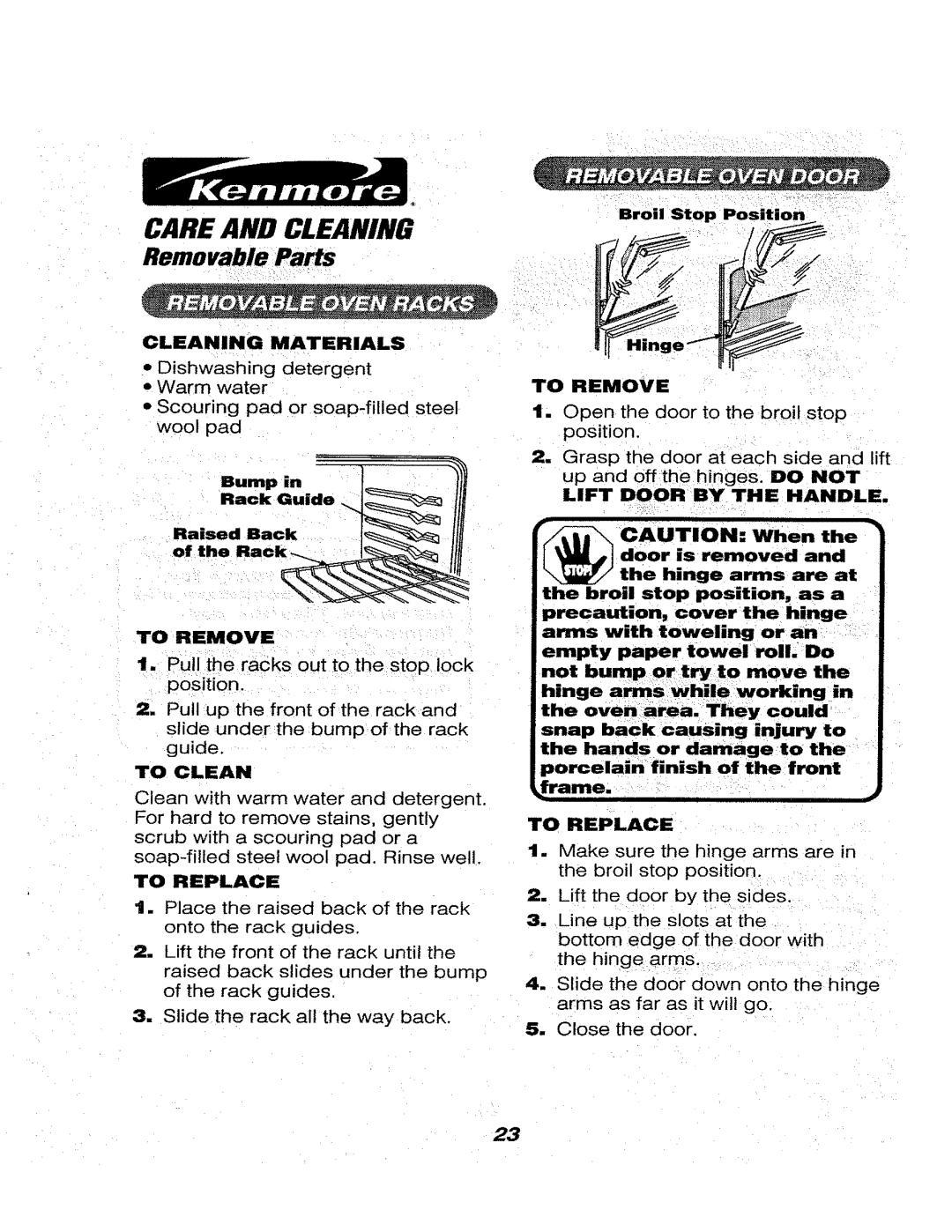 Kenmore 911.46569 Pull the racks out to the stop lock position, Lm Make sure the hinge arms are in the broil stop position 