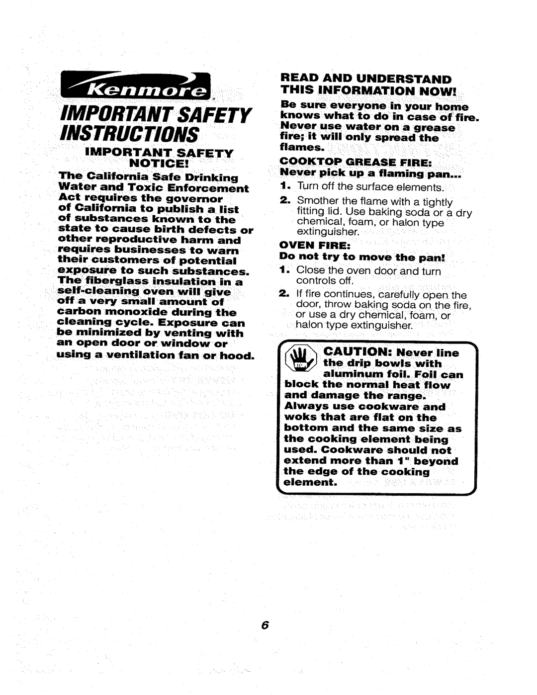 Kenmore 911.46566, 911.46565, 911.46569 owner manual Safety, Read and Understand, Cooktop Grease Fire, Oven Fire 