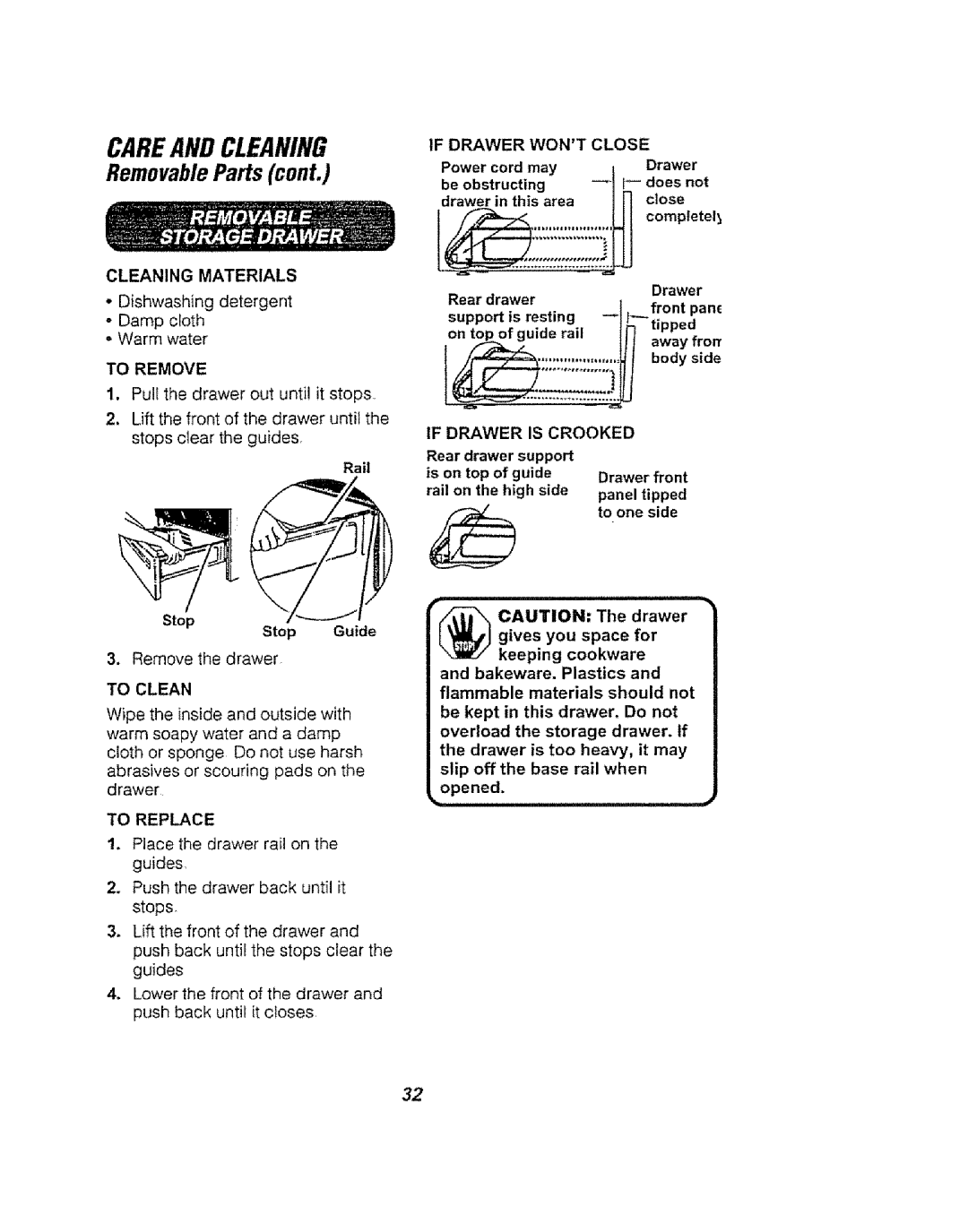 Kenmore 911.94759, 911.94754, 911.94752 manual Stop Stop Guide, If Drawer Wont Close, If Drawer Is Crooked 