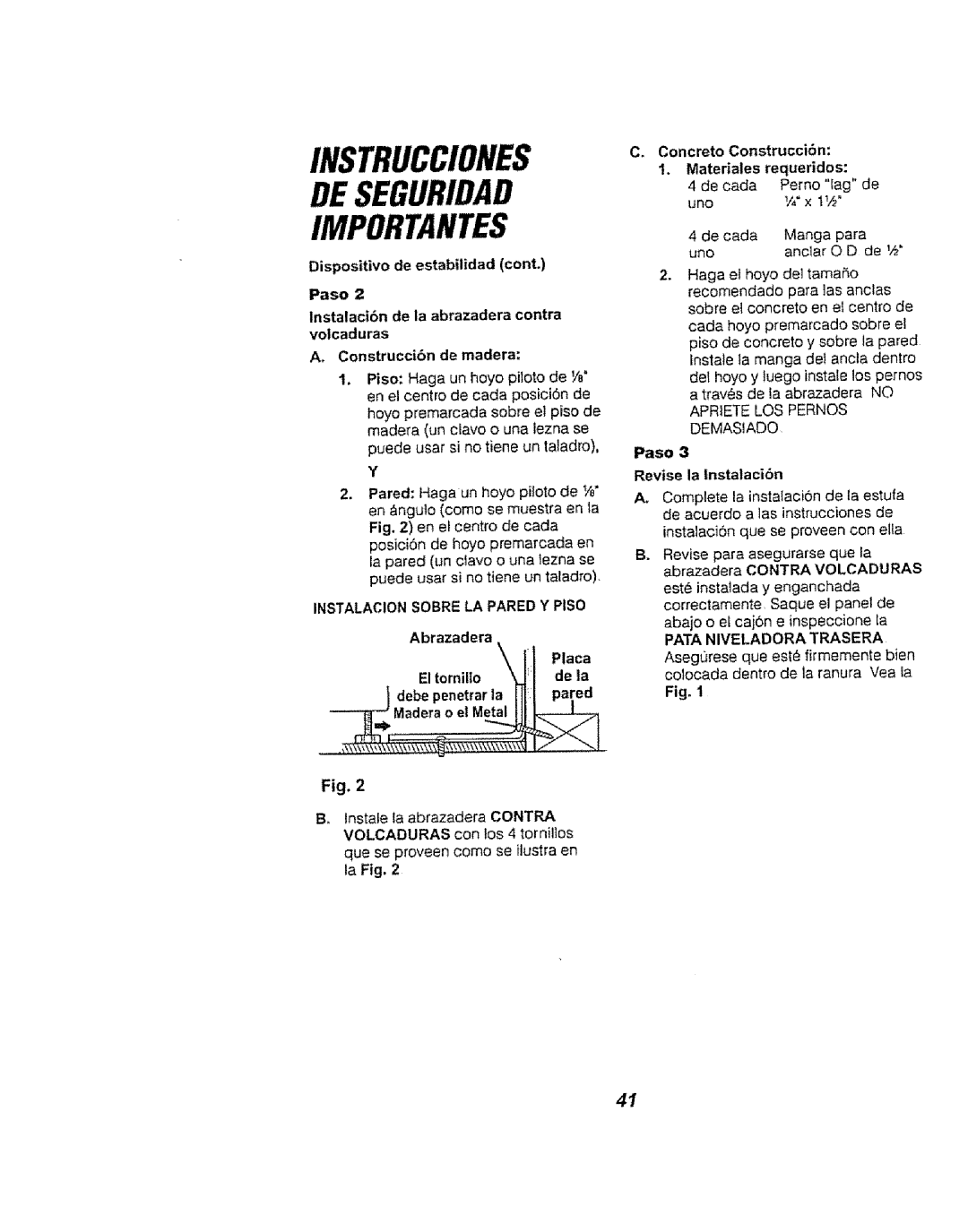 Kenmore 911.94759 manual Materiales requeridos, Paso, Instalacion Sobre LA Pared Y PtSO, Volcaduras con los 4 tornillos 