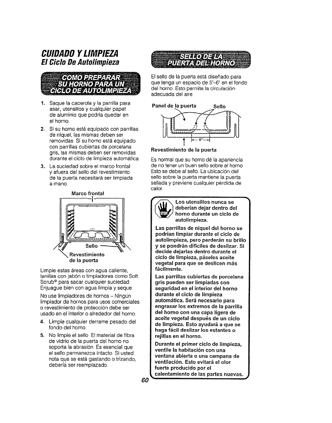 Kenmore 911.94754, 911.94752 Cuidadoylimpieza, El Ciclo De Autolimpieza, Panel de la puerta, Revestimiento de la puerta 