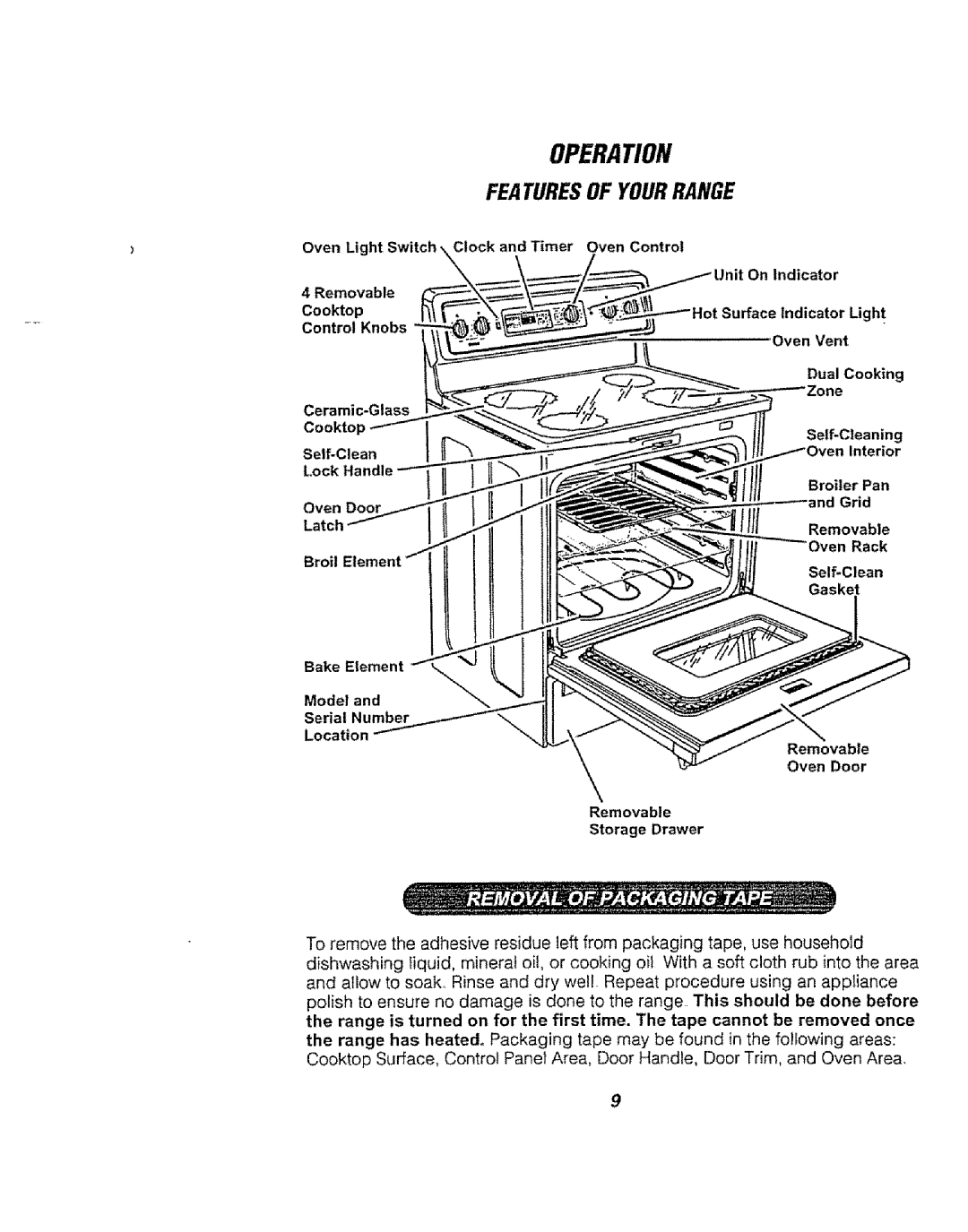 Kenmore 911.94754, 911.94752, 911.94759 manual Operation, Featuresof Yourrange 