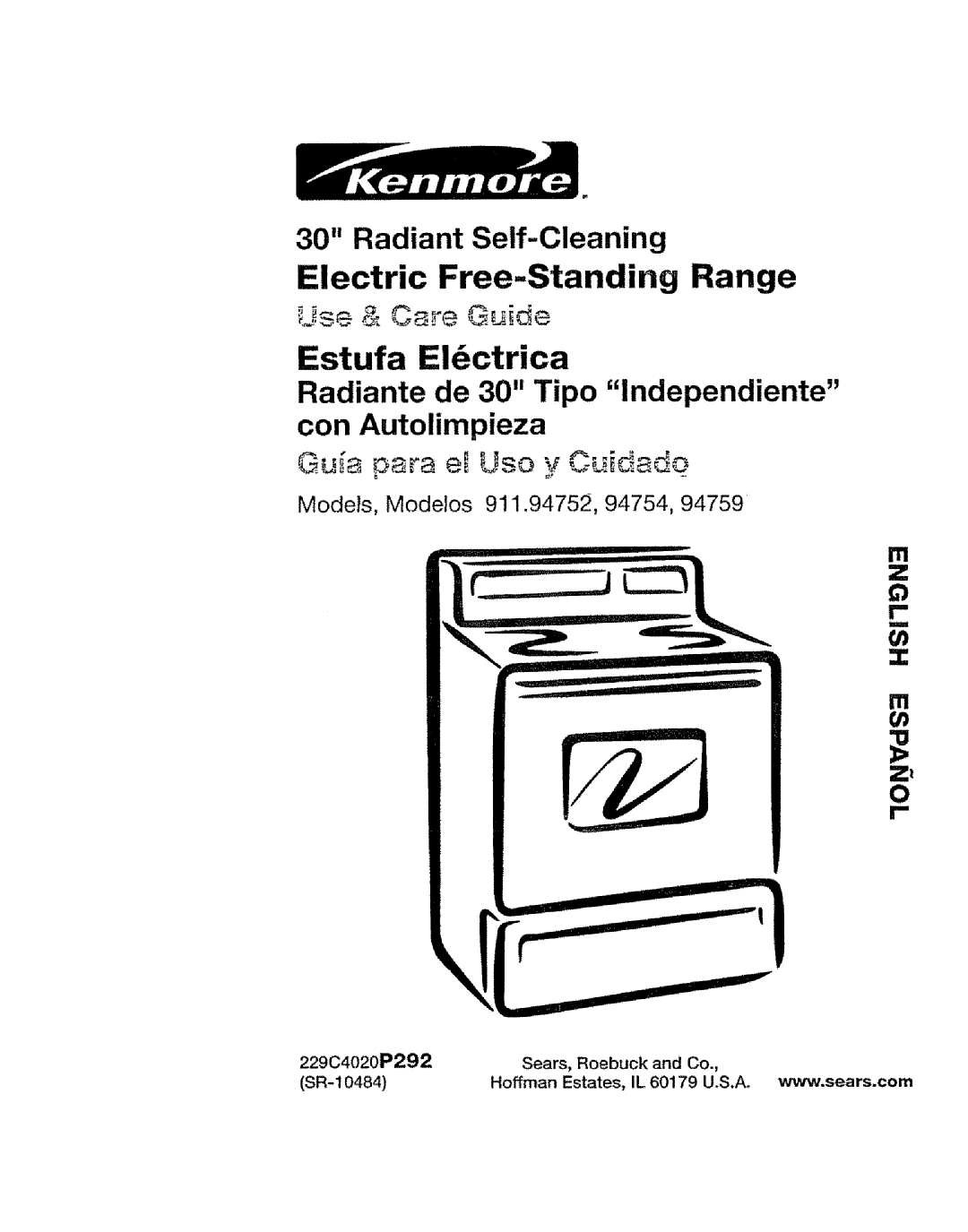 Kenmore 911.94752 manual Radiant Self=Cleaning, Estufa El_ctrica, Electric Free-StandingRange, _=e & Care, Ill I 