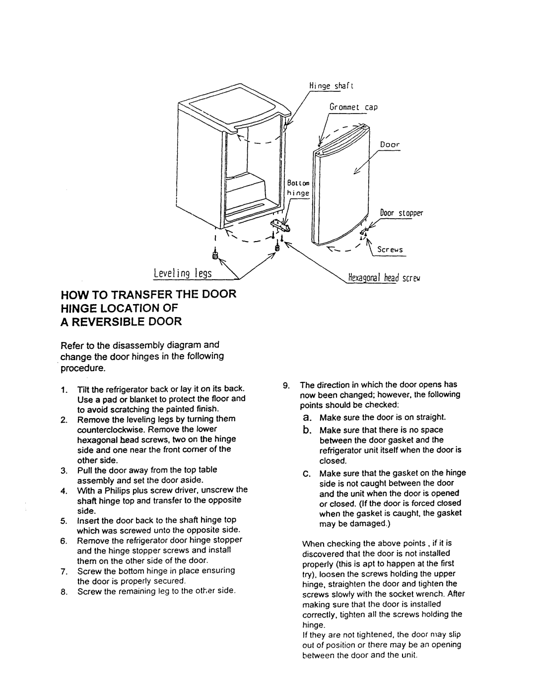 Kenmore 91499 warranty Hinge stopper screws and install, Them on the other side of the door, Door is properly secured 