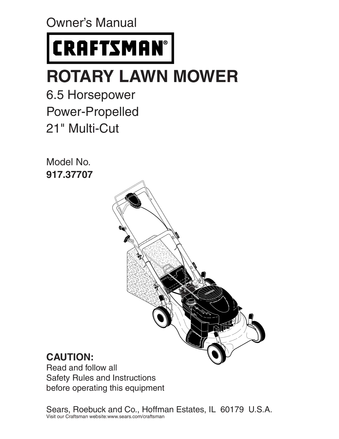 Kenmore 917.37707 owner manual Rotary Lawn Mower 