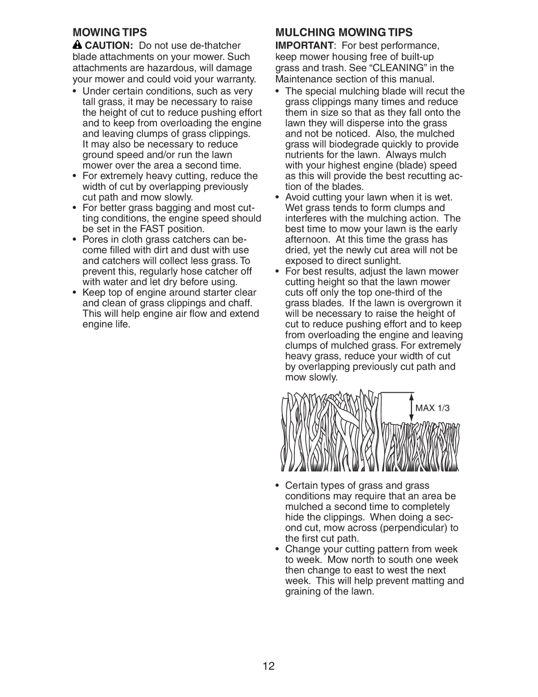 Kenmore 917.37707 owner manual Mulching Mowing Tips 