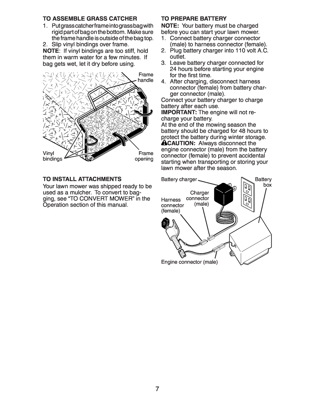 Kenmore 917.37707 owner manual To Assemble Grass Catcher, To Install Attachments, To Prepare Battery 
