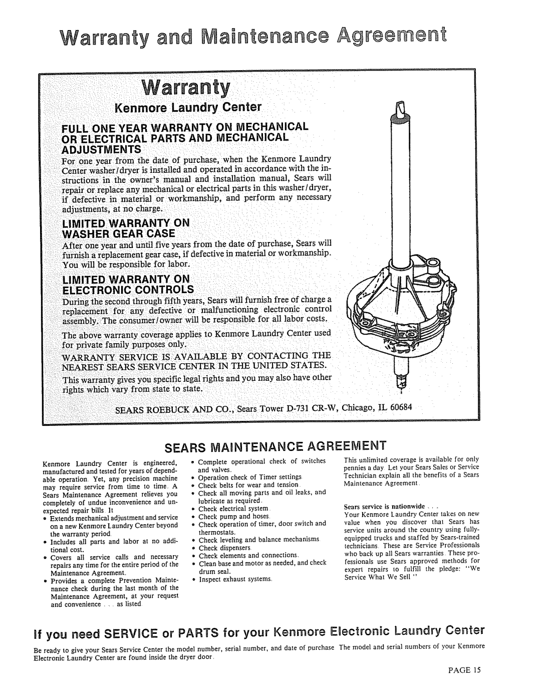 Kenmore 91851/91951, 91801191901 warranty Warranty and aint÷nanc÷ Ag ÷÷m÷nt, Kenmore Laundry Center, RTEDWARRANTY on 