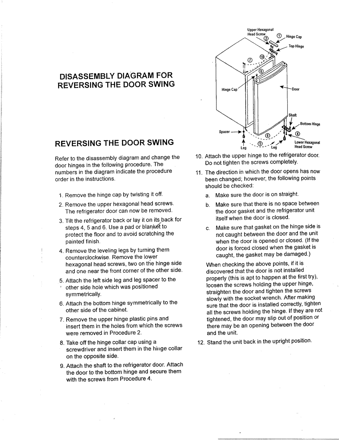 Kenmore 93365, 93361 warranty Disassembly Diagram for Reversing the Door Swing 