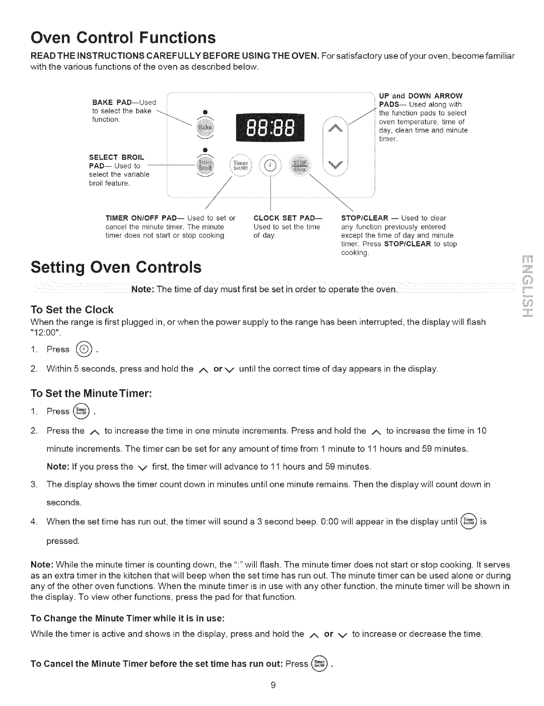 Kenmore 790.9503, 9504 manual To Set the Clock, To Set the MinuteTimer 