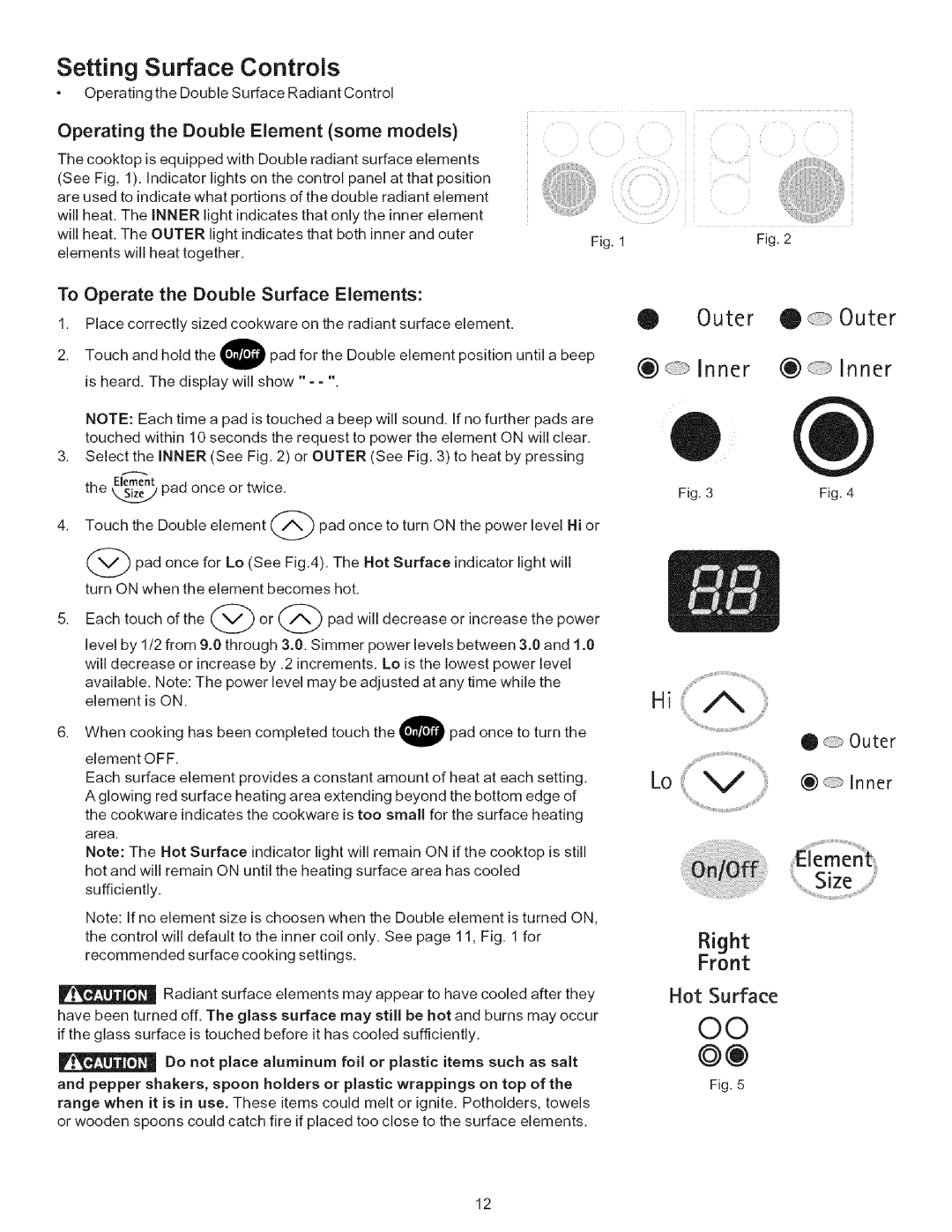 Kenmore 9664, 790-.9663 manual Operating the Double Element some models, To Operate the Double Surface Elements, Outer Inner 