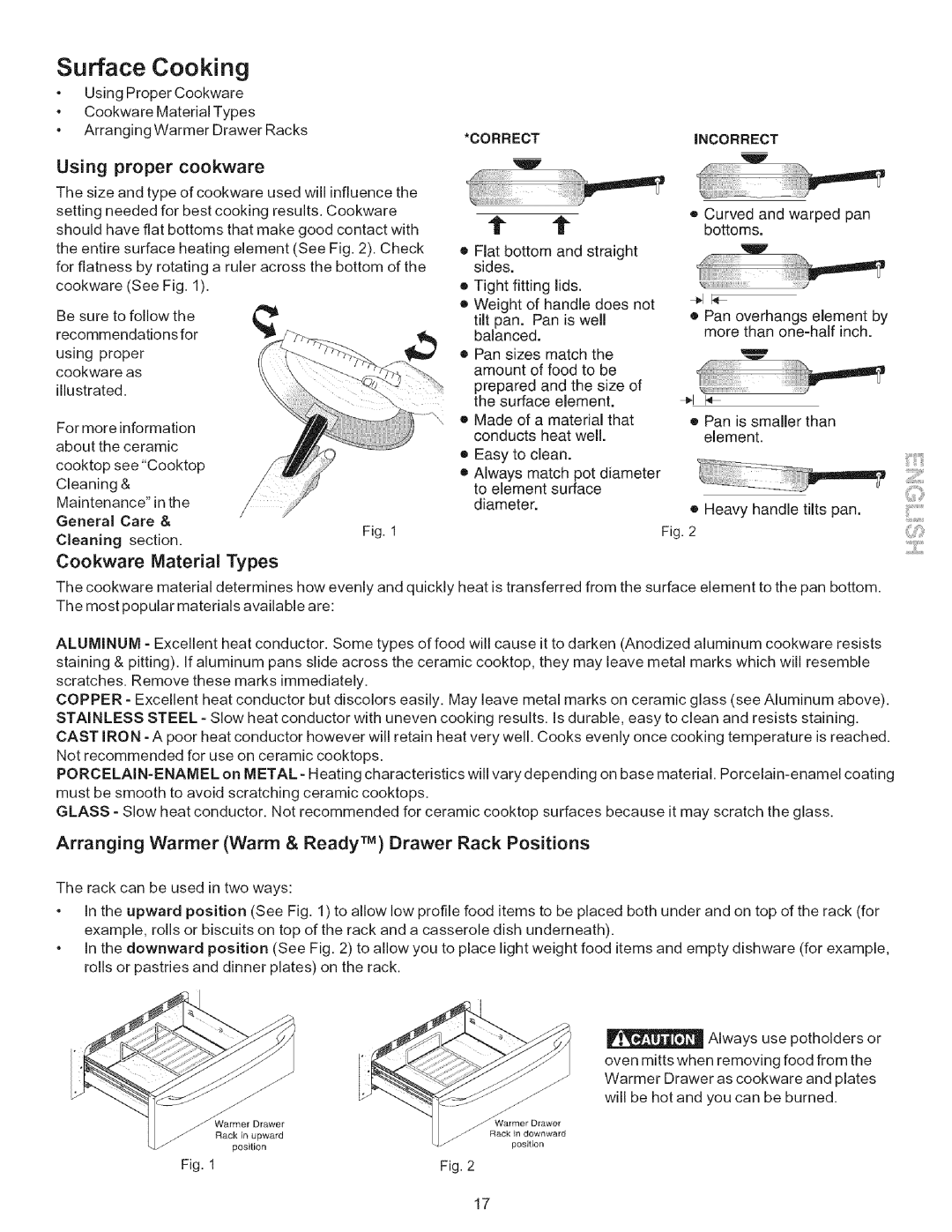 Kenmore 790-.9663, 9664 manual Surface Cooking, Using proper cookware, Cookware Material Types, For more information 