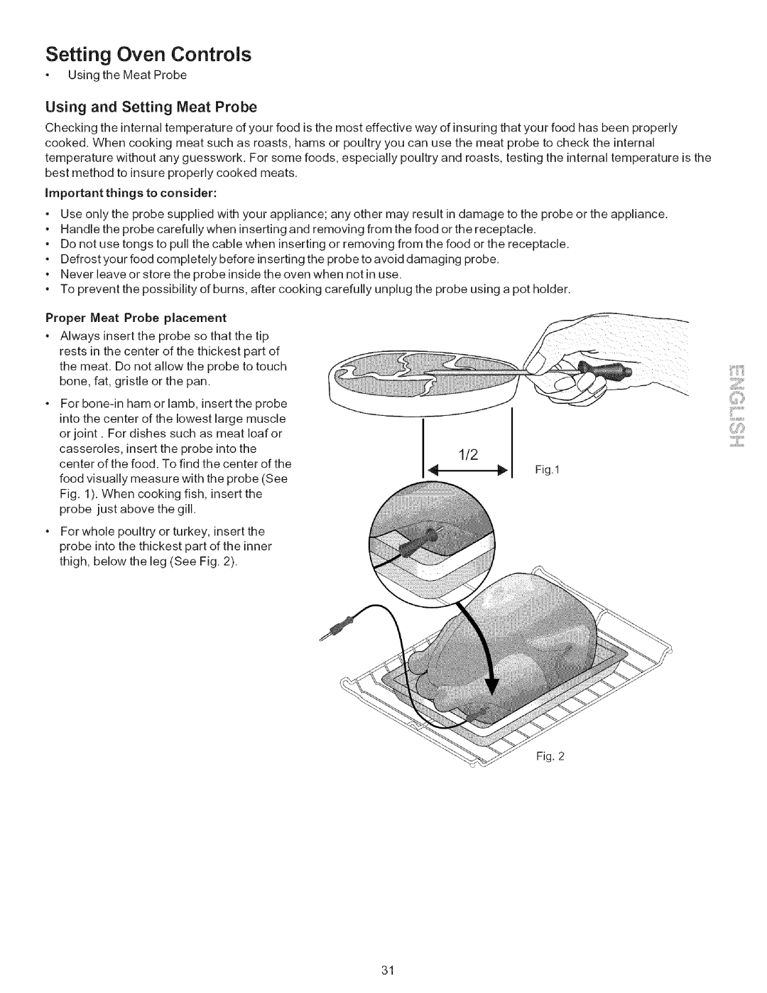 Kenmore 790-.9663, 9664 manual Setting Oven Controls, Using and Setting Meat Probe 