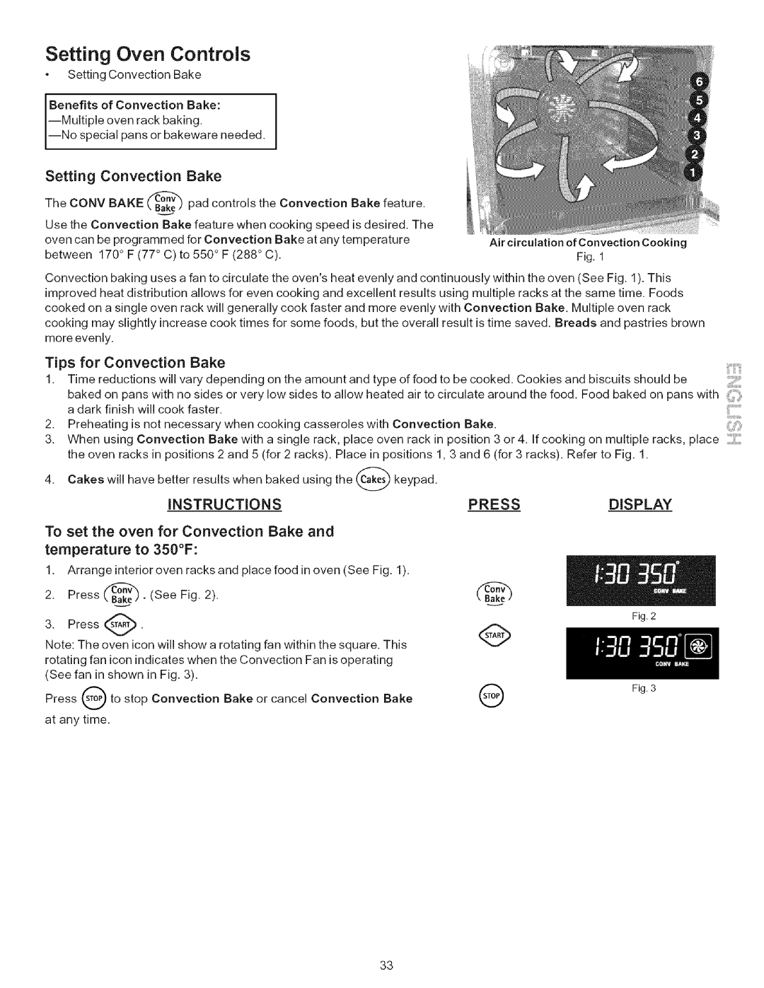 Kenmore 790-.9663, 9664 manual Setting Convection Bake, Tips for Convection Bake 