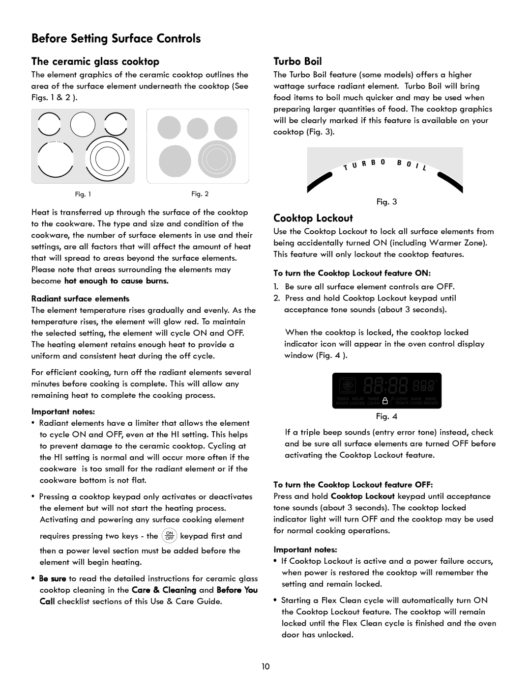 Kenmore 970- 6986 manual Before Setting Surface Controls, Ceramic glass cooktop, Turbo Boil, Cooktop Lockout 