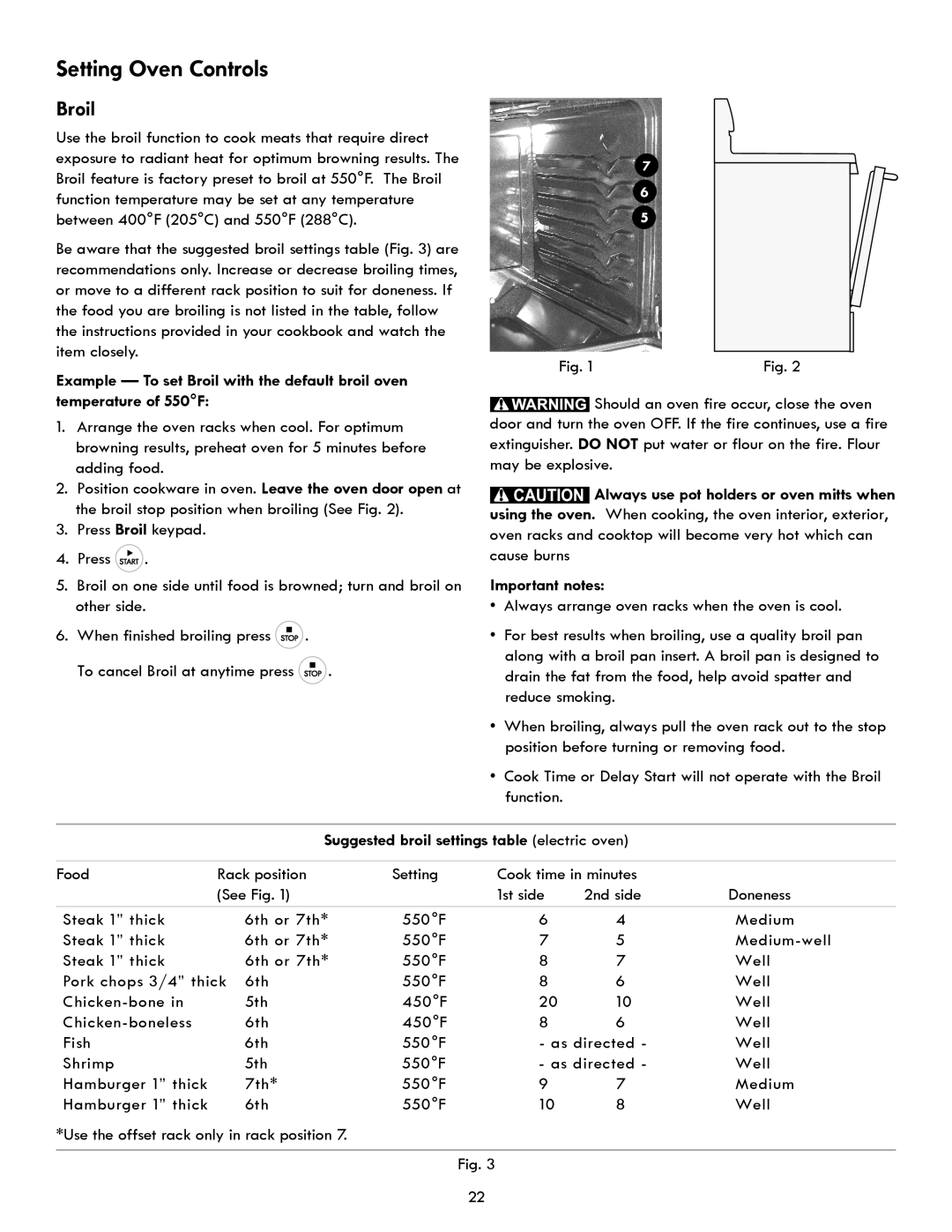 Kenmore 970- 6986 manual Broil, Suggested broil settings table electric oven 