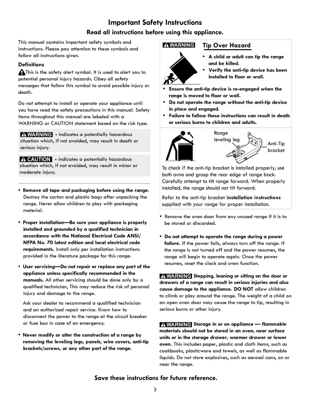 Kenmore 970- 6986 manual Important Safety Instructions, Read all instructions before using this appliance, Tip Over Hazard 