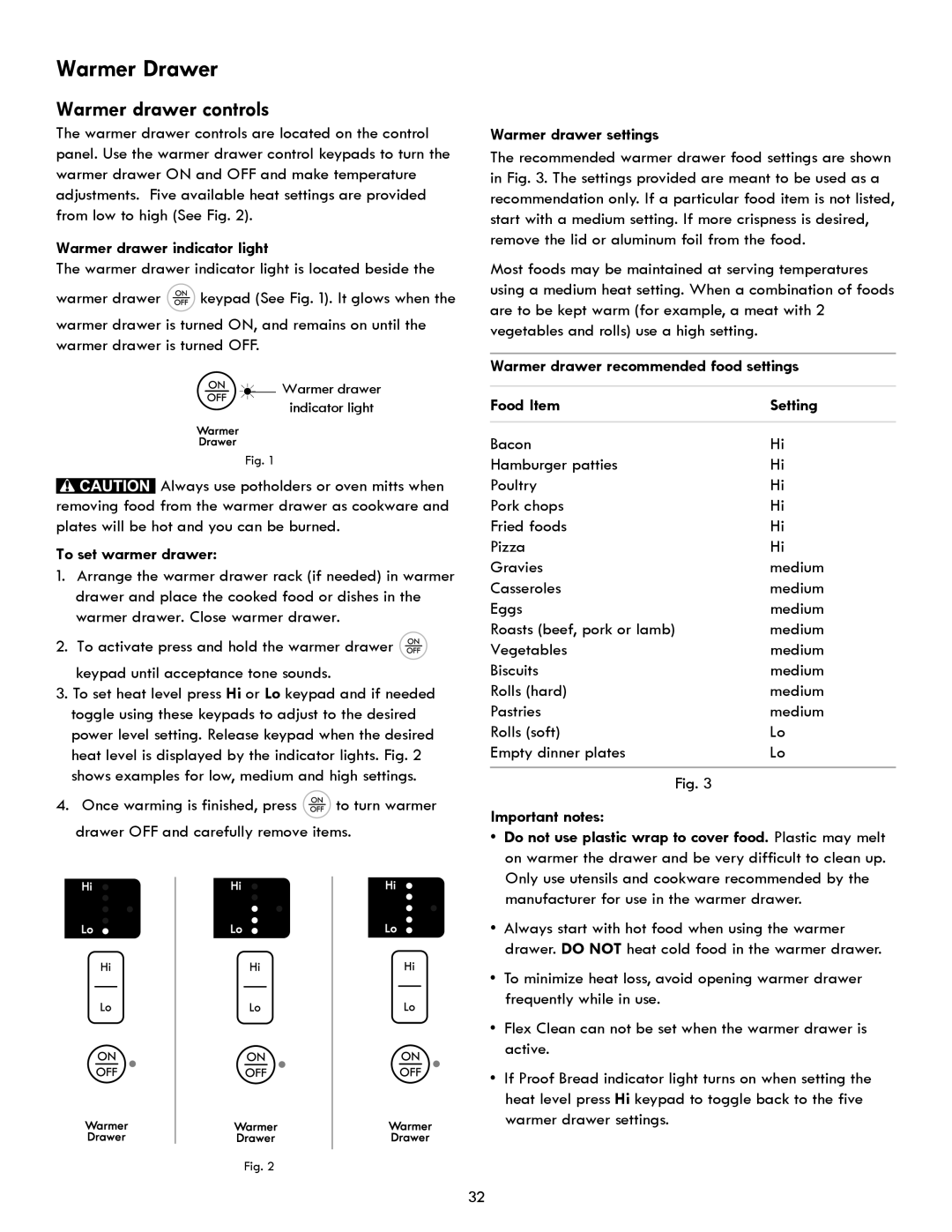 Kenmore 970- 6986 Warmer drawer controls, Warmer drawer indicator light, To set warmer drawer, Warmer drawer settings 