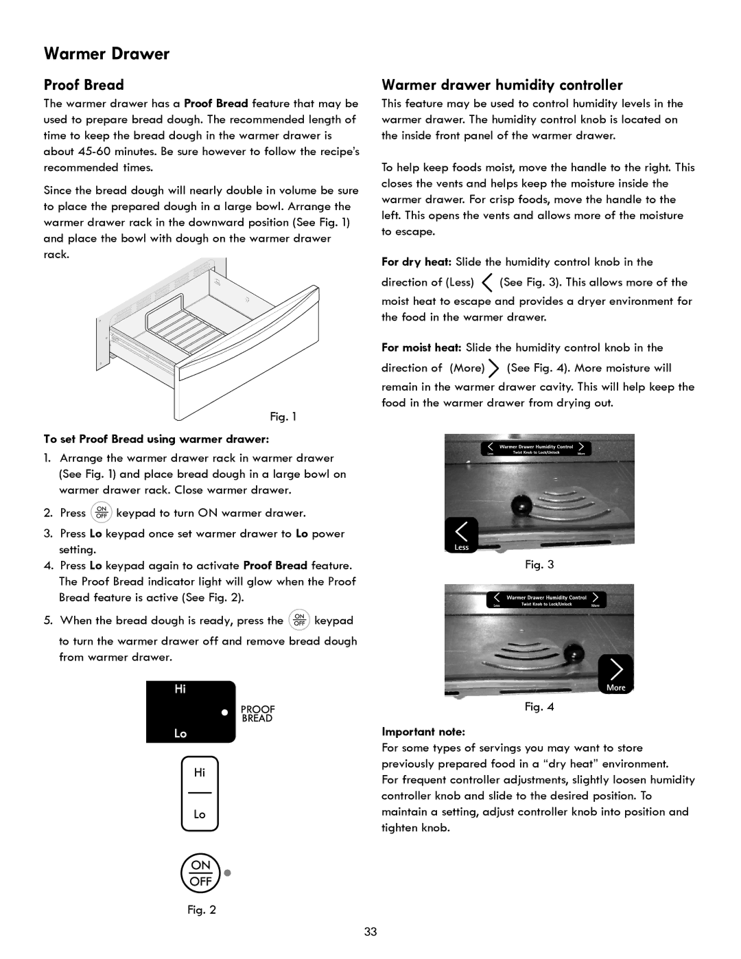 Kenmore 970- 6986 manual Warmer drawer humidity controller, To set Proof Bread using warmer drawer 