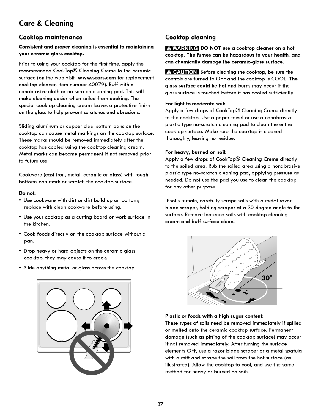 Kenmore 970- 6986 manual Cooktop maintenance, Cooktop cleaning 