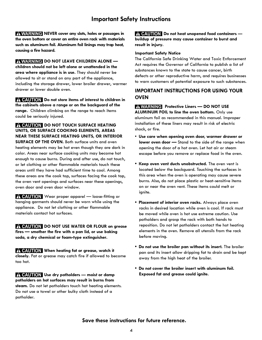 Kenmore 970- 6986 manual Important Instructions for Using Your Oven 