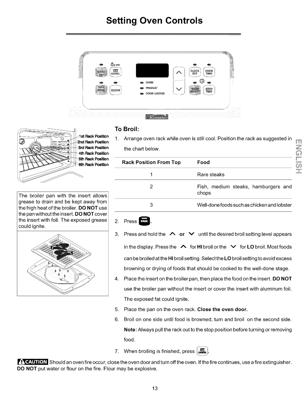 Kenmore 970-334420, 970-334421 manual To Broil, Rack Position From Top Food Rare steaks 