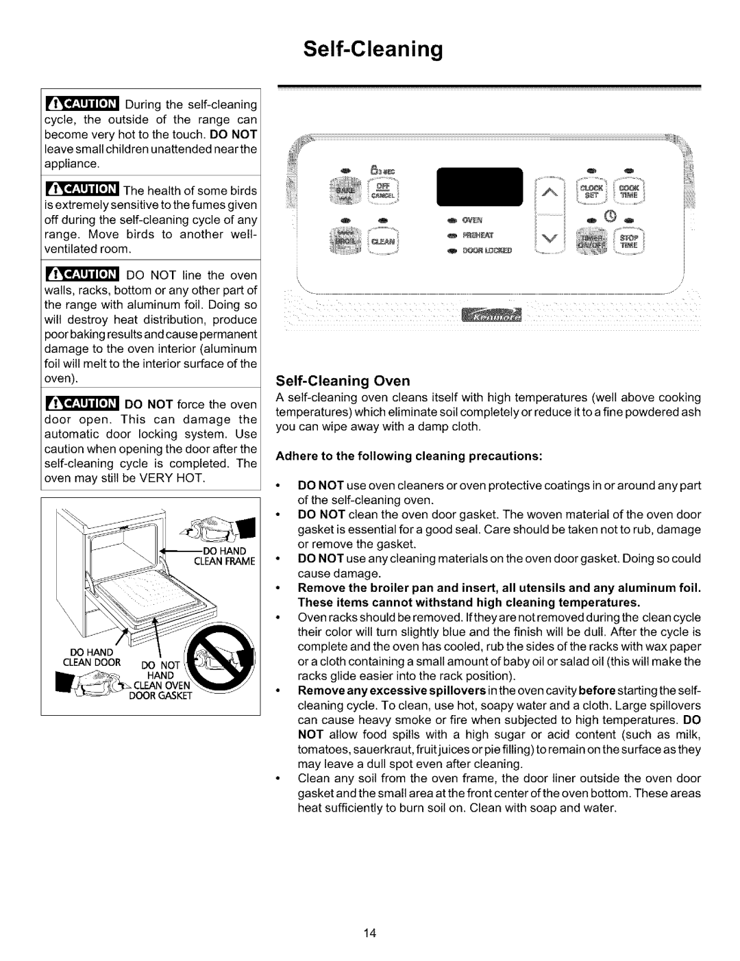 Kenmore 970-334421, 970-334420 manual Self-Cleaning Oven, Adhere to the following cleaning precautions 