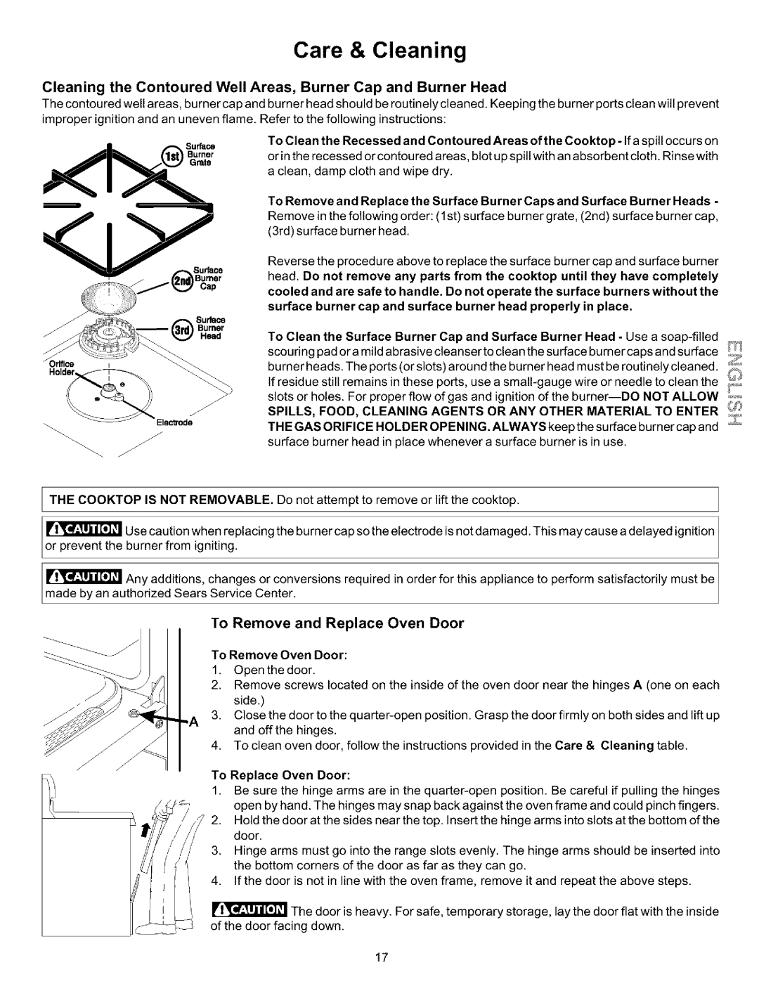 Kenmore 970-334420, 970-334421 manual To Remove and Replace Oven Door, To Remove Oven Door, To Replace Oven Door 