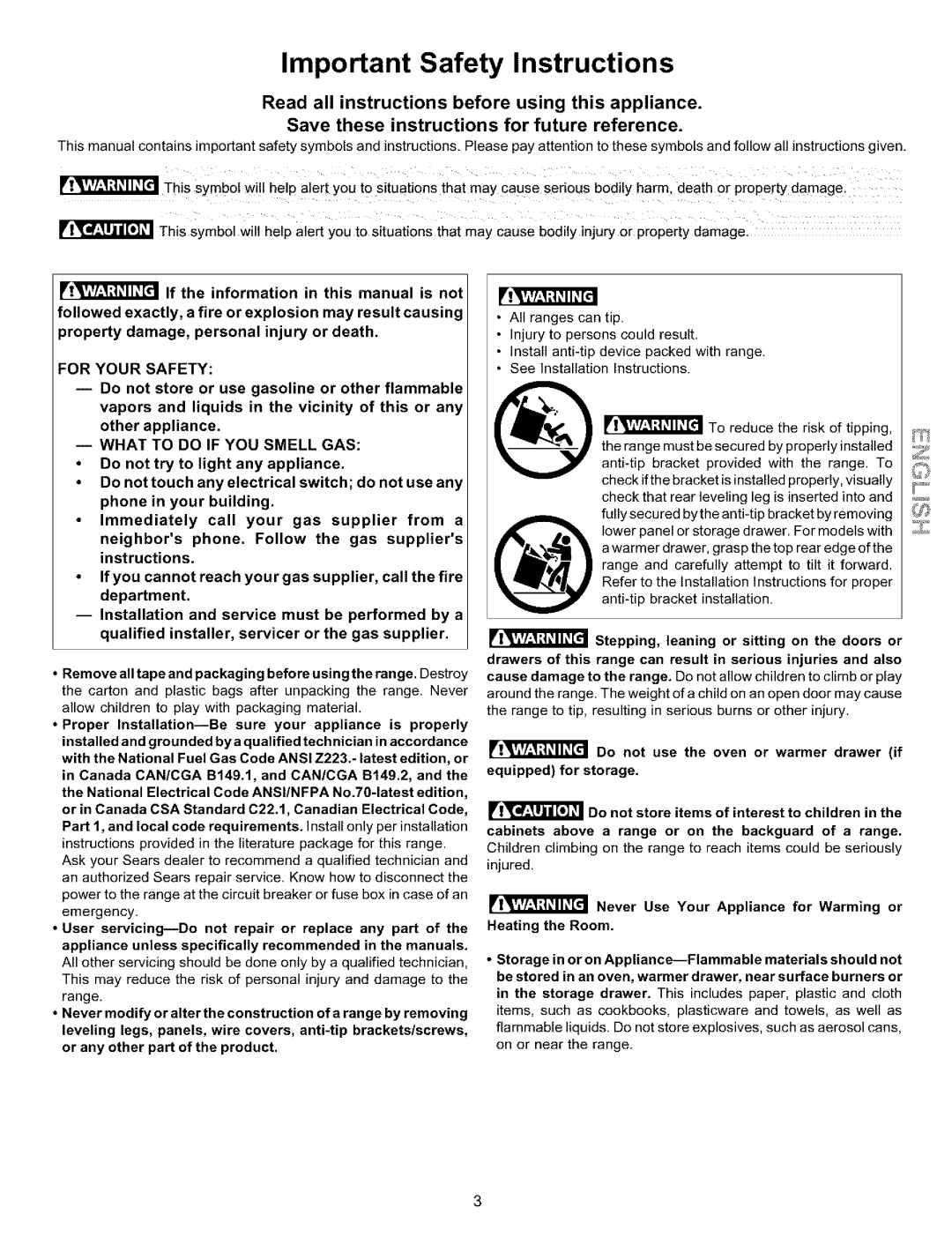 Kenmore 970-334420, 970-334421 manual Important Safety Instructions, For Your Safety 