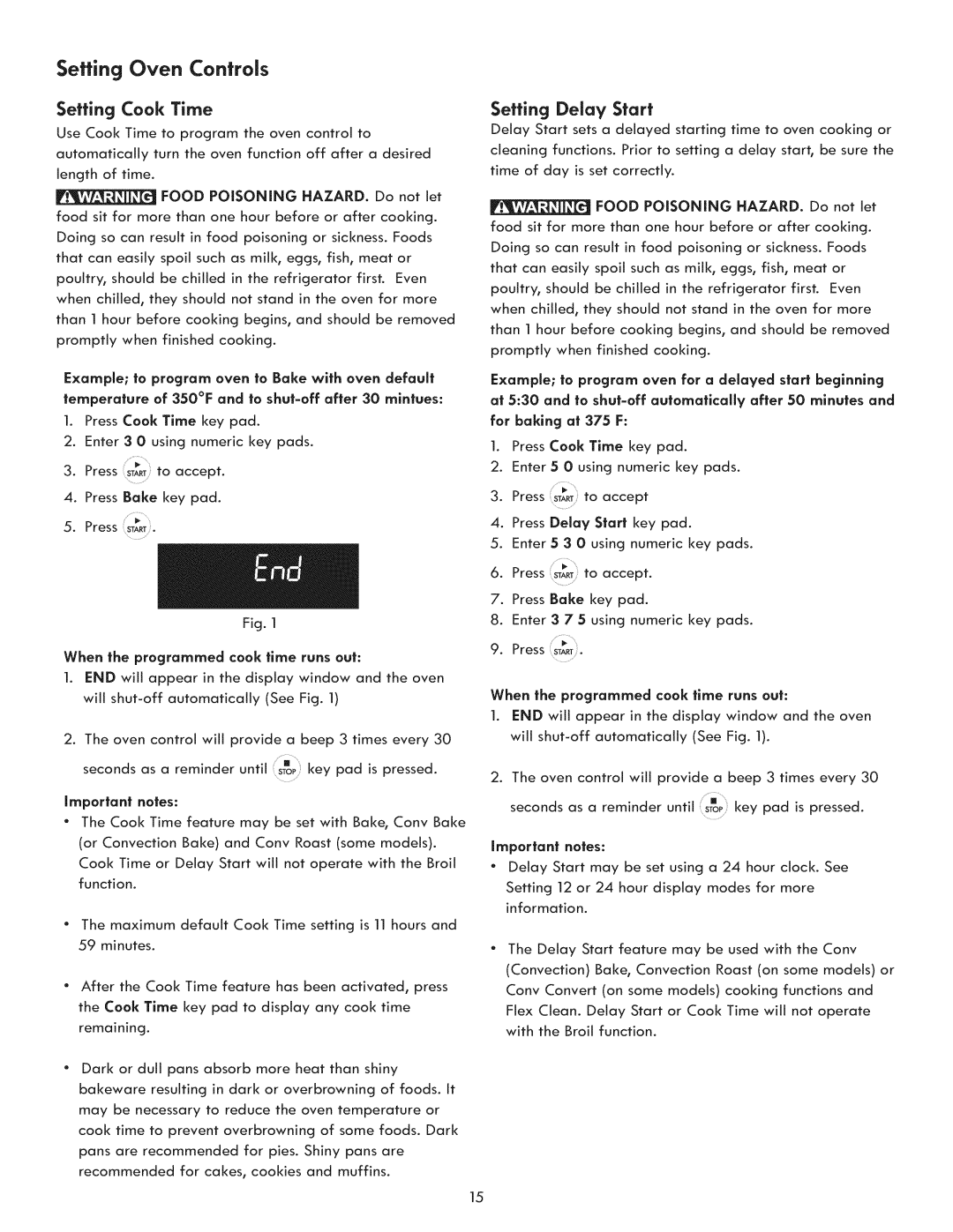 Kenmore 970-5984 manual Setting Cook Time, Setting Delay Start, When the programmed cook time runs out 