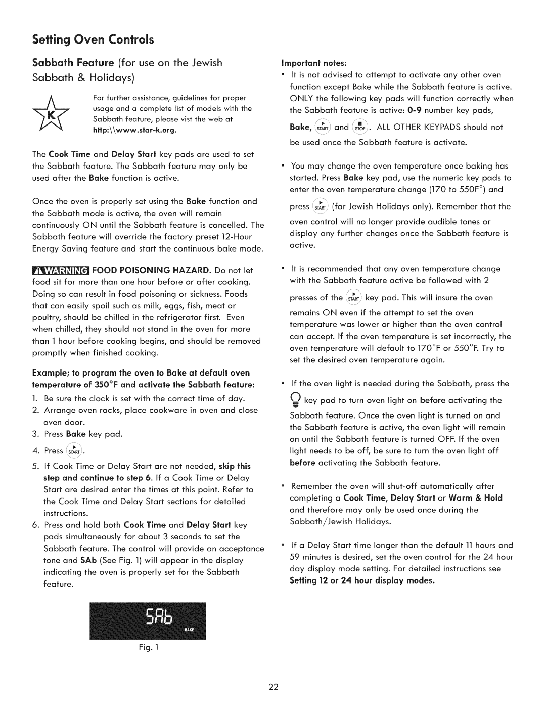 Kenmore 970-5984 manual Sabbath Feature for use on the Jewish Sabbath & Holidays 