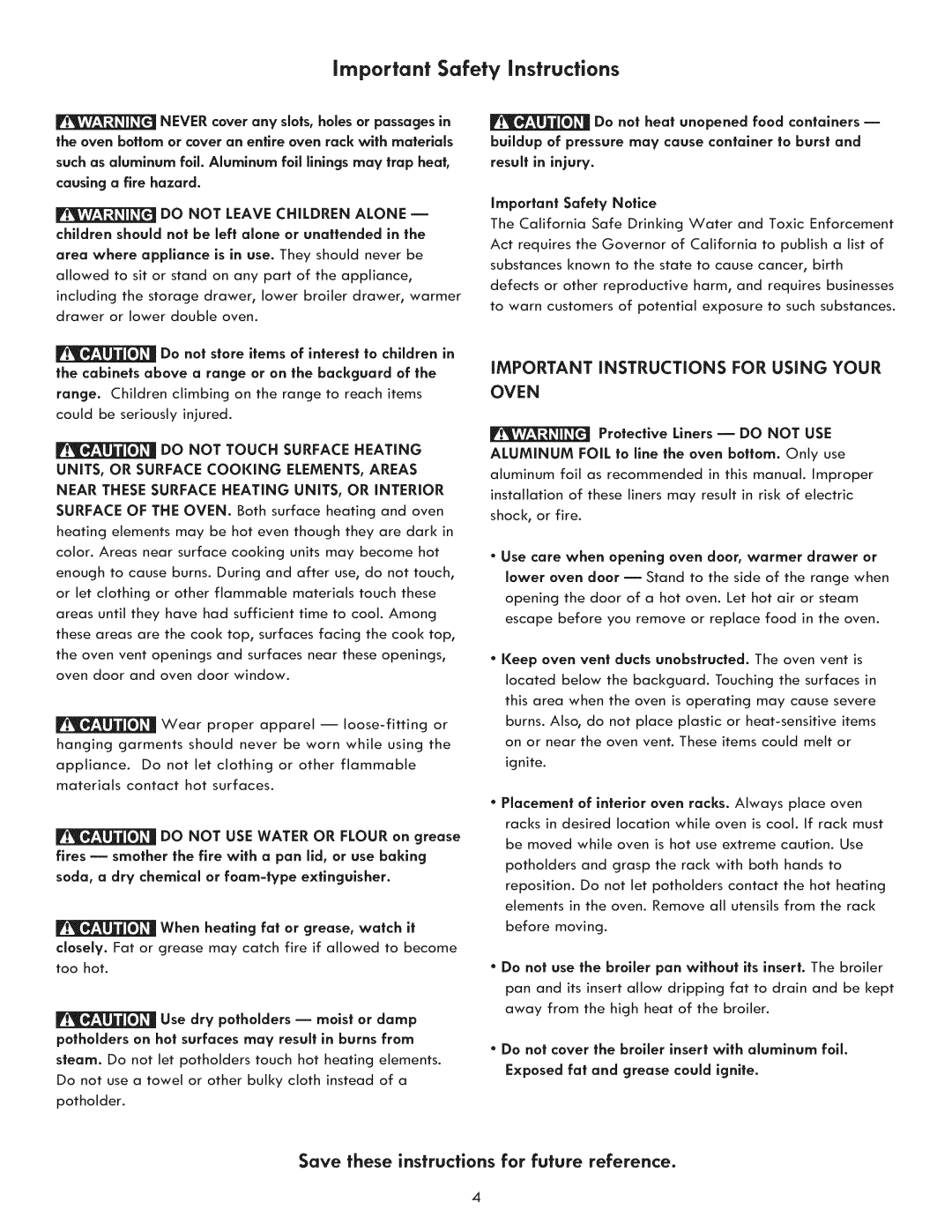 Kenmore 970-5984 manual Irnportant Safety Instructions, Save these instructions for future reference, Oven, ignite 